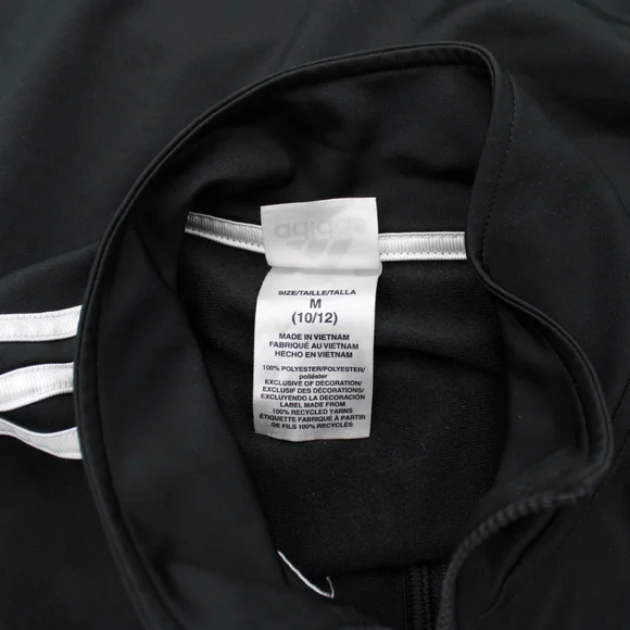 Adidas Boys Youth M (10/12) Black Track Jacket 3-Stripes Full Zip - Picture 3 of 6